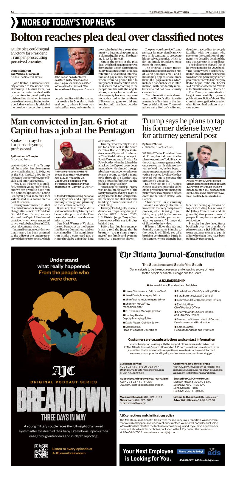 AJC ePaper | Bolton reaches plea deal over classified notes